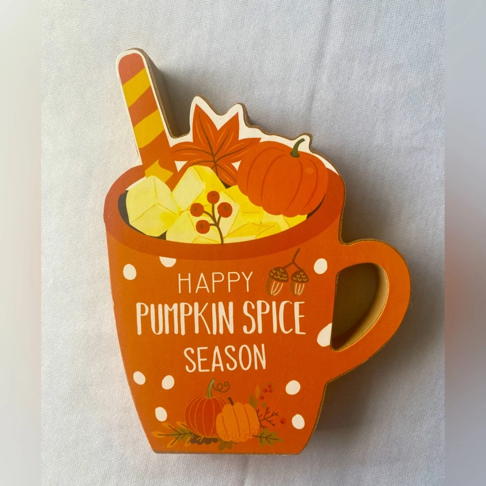 3Pcs Fall Season Chunky‎ Wood Decor Coffee Mugs Happy Pumpkin Spice Season Happy
